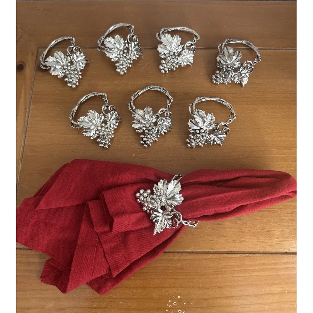 Vintage Arthur Court Grapes & Vine Design Napkin Rings Cast Aluminum Set-8